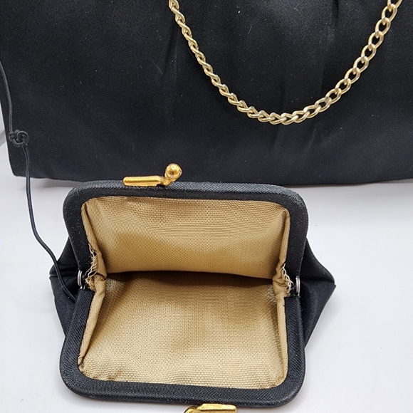 1960’s Vintage Satin Black Evening Bag Cocktail Clutch After Five made in USA - Picture 4 of 7